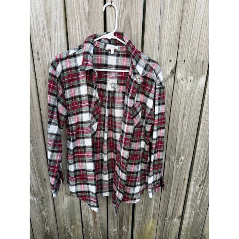 Plaid Flannel Gorpcore Maurices Button Down Shirt Size S Red Green White Plaid